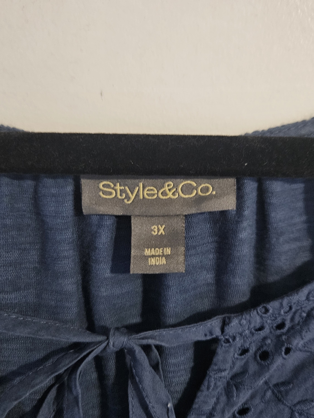 Style & Co Eyelet Peasant Top 3X Blue Cotton Modal Boho Blouse - Picture 2 of 6